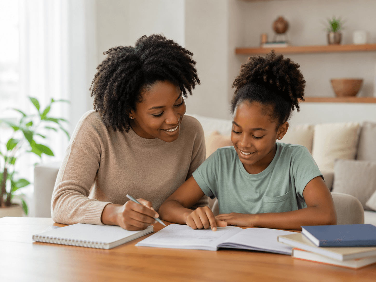 Parent and child reviewing a learning plan together
