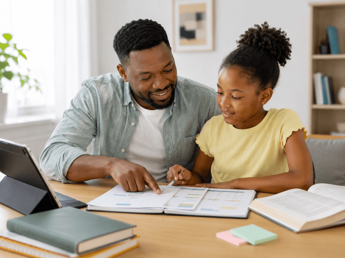 Parent and child reviewing a guided learning plan
