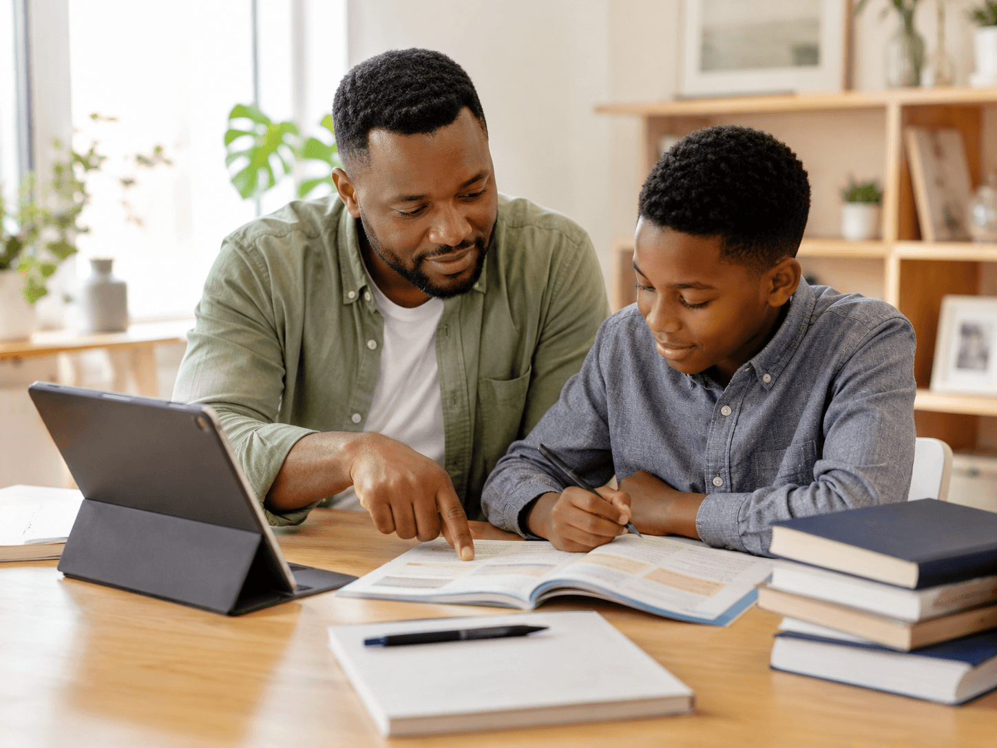 Parent and child reviewing a guided learning plan